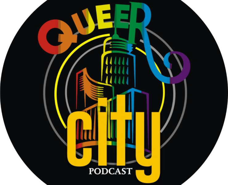 Queer City is written on a black background. It as the colours of the rainbow.